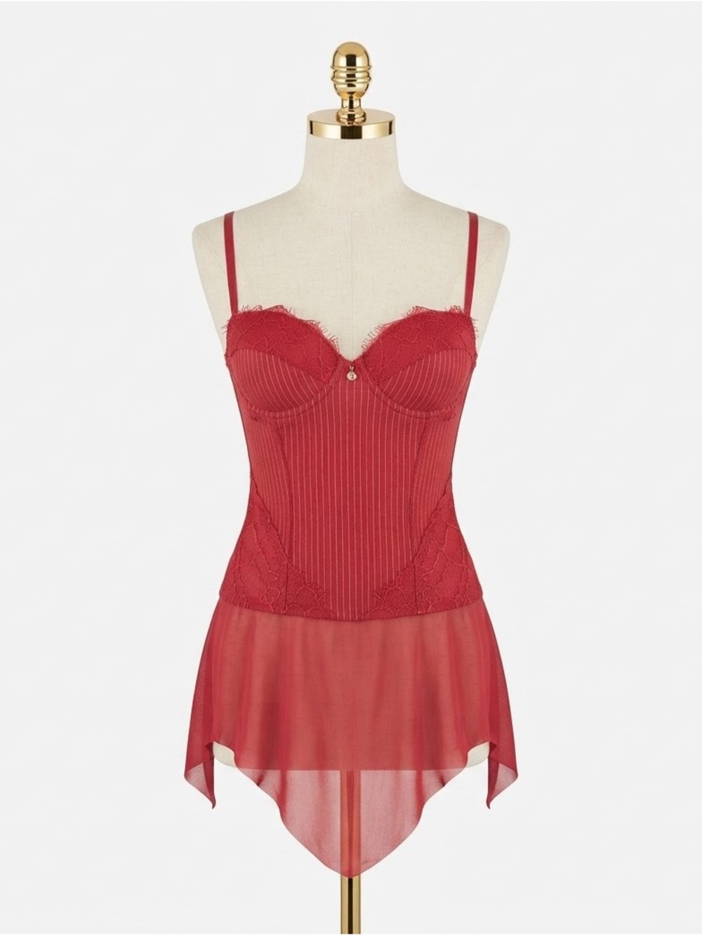 Rampage Vintage Red Lace Corset Babydoll Chemise Pinup Lingerie Size 36B